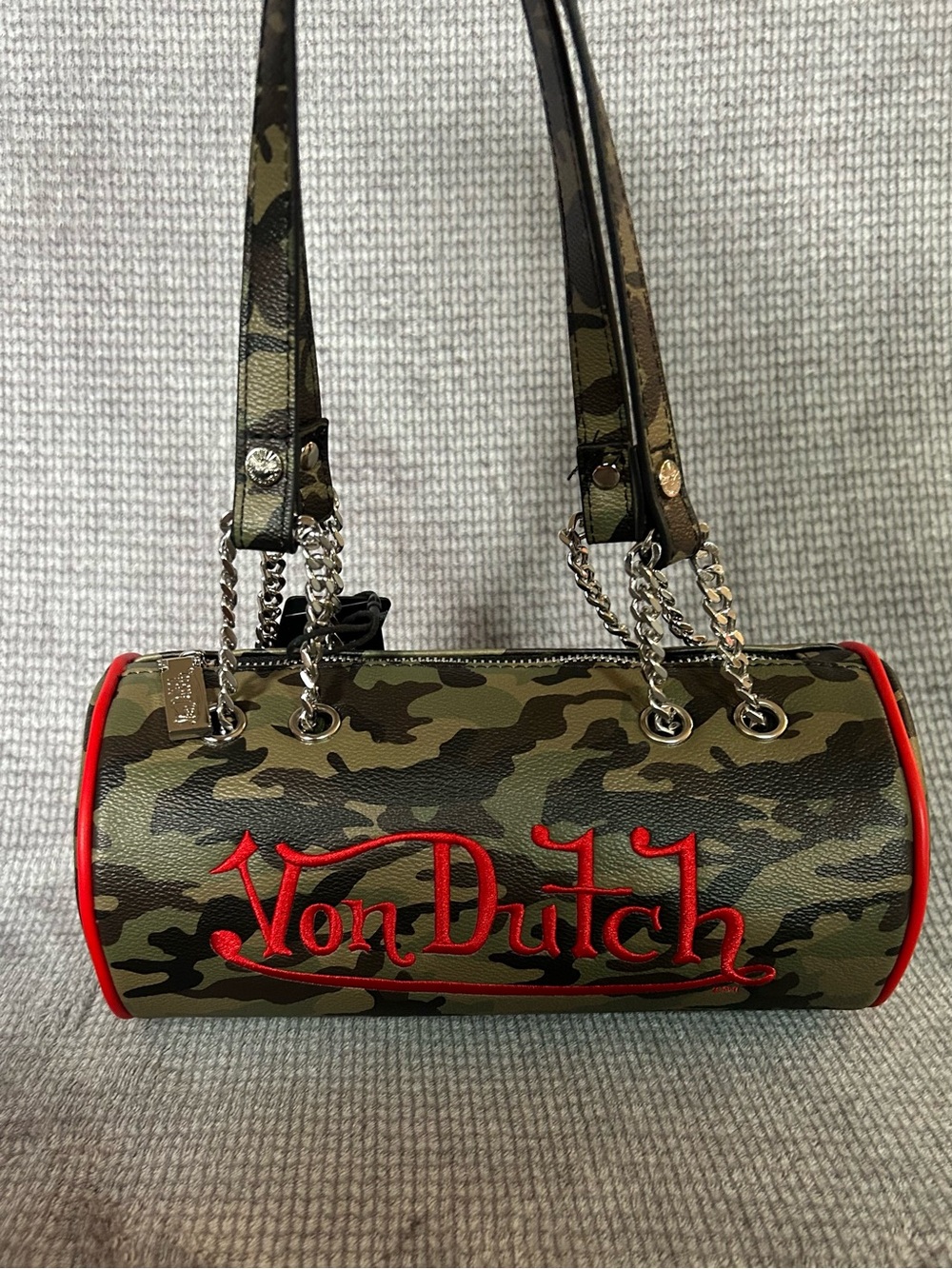 Y2K Von Dutch Camouflage and Red Barrel Bag NWT Camo Purse